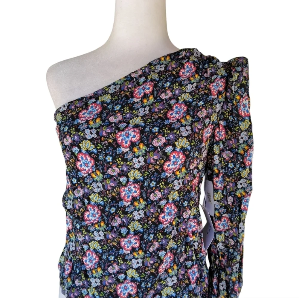 Nordstrom Frame All Over Floral One Shoulder Blouse Multicolor Size XS NWT - Picture 5 of 12